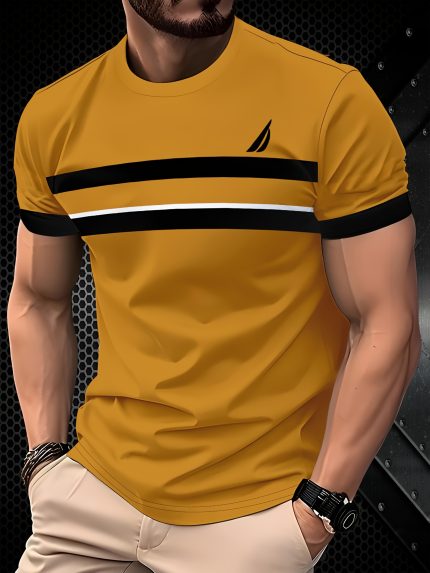Men's fashion casual T-shirt - 100% polyester, round neck short sleeves, machine washable, comfortable for all seasons, daily wear | Round neck T-shirt | Smooth texture fabric black, gray and white options