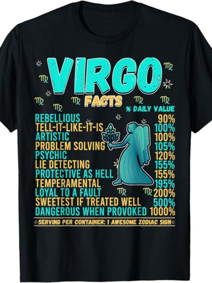 Vintage Virgo Queen Zodiac T-Shirt, 100% Cotton Crew Neck Short Sleeve Tee, Heat Transfer Printed All-Season Knit Fabric Top for Men