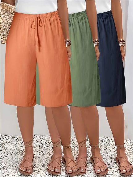 Three-Pack European and American Summer Casual High-Waisted Drawstring Shorts for Women