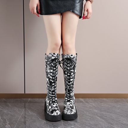 Women's Gothic Punk Style Chunky Platform Boots with Thick Rubber Sole & Zipper Closure - Round Toe Long Ankle Boots with Lacing Detail, Faux Cover Upper, Full-Height Lace-Up Design for Concerts, Themed Events & Casual Attire - Comfortable & Durable Statement Boots, Boots For Women, Cowgirl Boots, Knee High Boots For Women, Boots For Women Knee High, Cowboy Boots For Women, Long Boots For Women