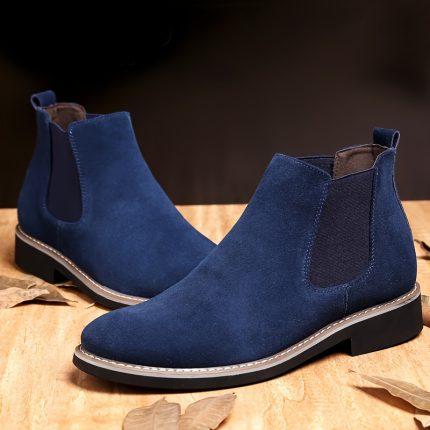 CLOHOO Men's Boots - Upper, Rubber Sole, Slip-On Ankle Boots in Black, Blue, or Gray - Comfortable & Breathable for Casual Wear