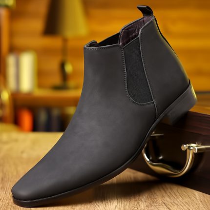 Men's Sleek Chelsea Boots - Casualu002FVintage Style, Slip-On Ankle Boot with Pointed Toe & Elastic Side Panels, Durable PU Upper & Rubber Sole for Weddings, Daily Wear & Parties, Springu002FSummeru002FAutumn Collection