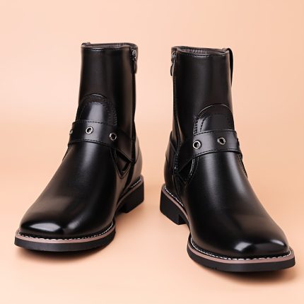 Men'S Fashion Cowboy Boots, Casual Minimalist Solid Color, All-Season Slip-On Long Boots, PU Upper & Inner, Rubber Sole, Round Toe, for Daily, Party, Vacation